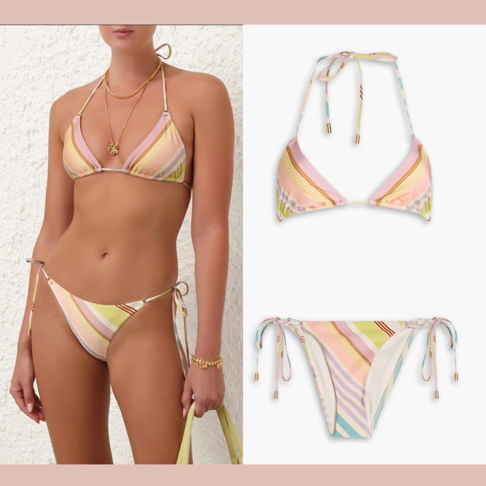 NEW $220 Zimmermann [ 0 = 2/4 US] Halliday Mini Triangle Bikini Set Stripe U1953